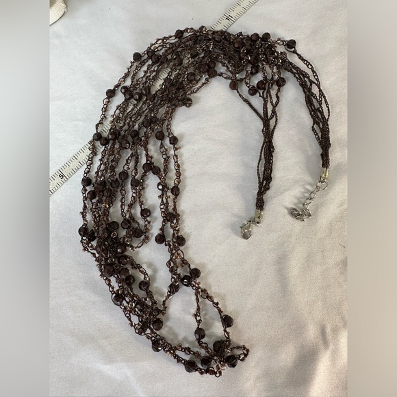 Long multi strand chocolate brown crochet style necklace - Picture 5 of 6